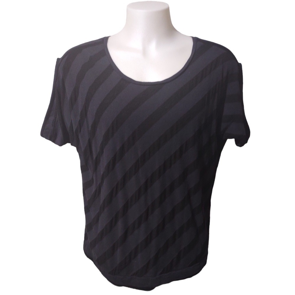 Lane Bryant Shirt Womens 18/20W Short Sleeve Black Charcoal Striped Top T Shirt